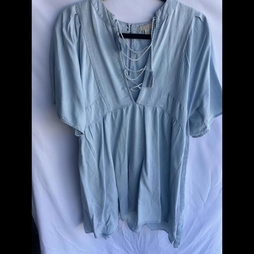 Gianni Bini Light Blue Casual Top with Lace-Up Detail